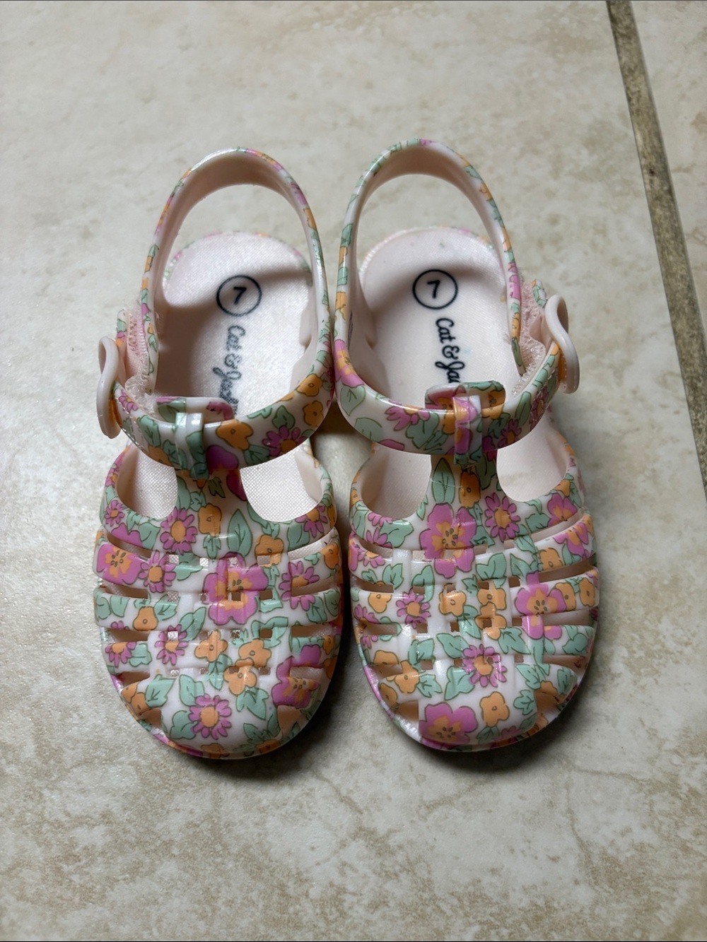 Cat & Jack Pink Floral Jelly Sandals with Pastel Accents